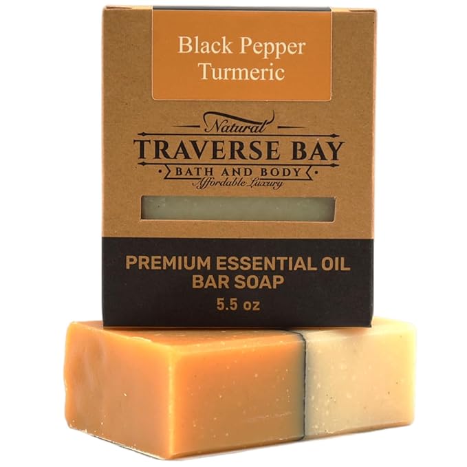 Traverse Bay Bath and Body Natural Cold Process Soap Facial Cleanse 4-Bar Variety Pack, Charcoal Cleanse, Aloe Vera, Neem Oatmeal, Black Pepper Turmeric, 5.5 oz Each, 22+ oz Total