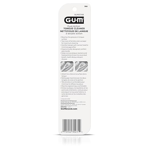 GUM Tongue Cleaner - Dual Action Soft Bristled Tongue Brush with Tongue Scraper for Better Oral Hygiene - Bad Breath Treatment (Pack of 3)