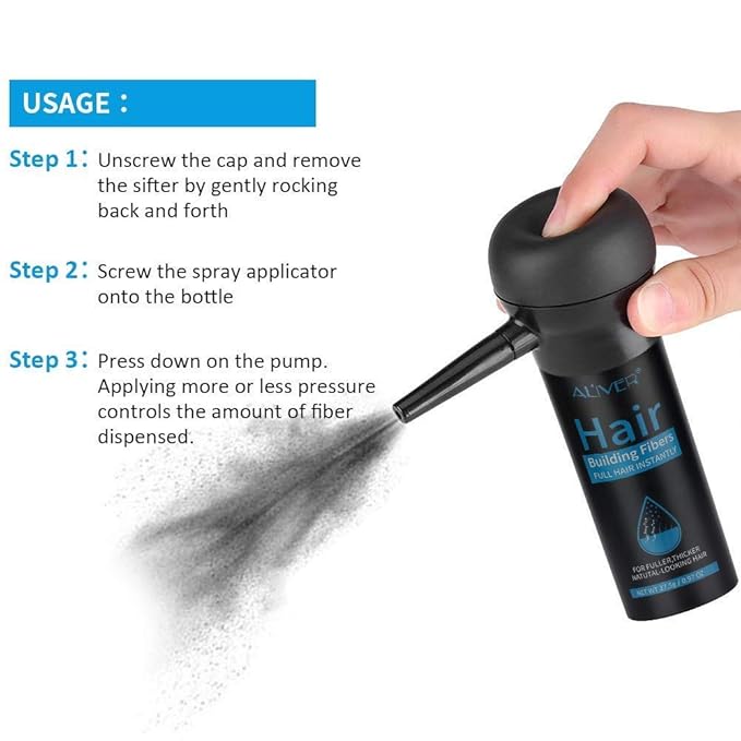 Hair Fibers for Thinning Hair With Spray,Undetectable Natural Formula,Thicker Fuller Hair in 15 Seconds,Instantly Conceal & Thicken Thinning or Balding Hair Areas,For Men&Women，Black