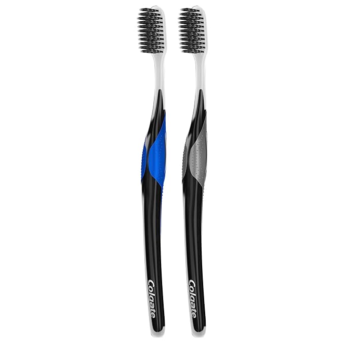 Colgate Gum Health Charcoal Toothbrush with Ultra Soft Floss Tip Bristles, Extra Soft for Sensitive Gums and Teeth, 4 Pack