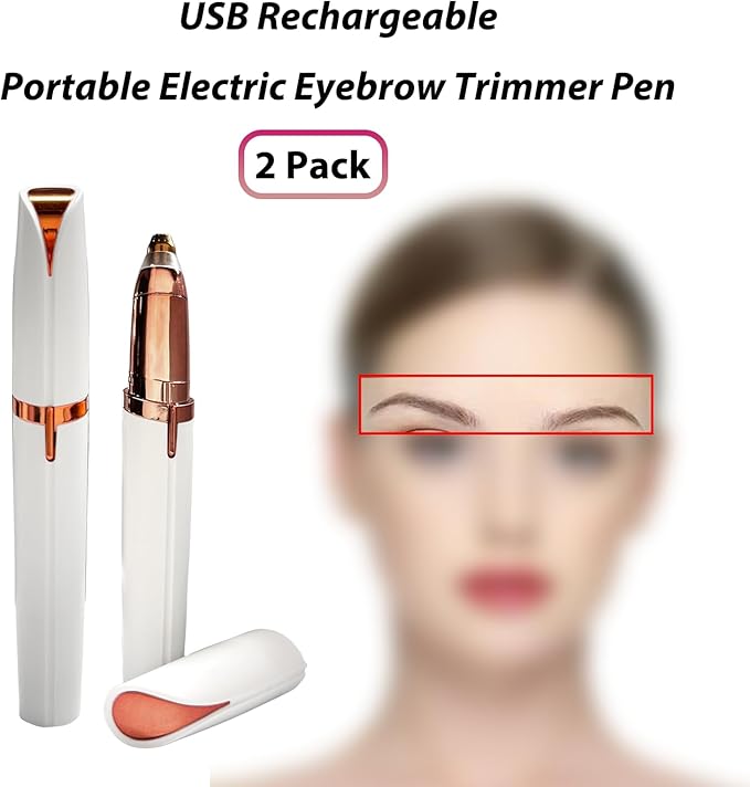 2 Pack USB Rechargeable Portable Electric Eyebrow Trimmer Pen for Women,Painless Precision Eyebrow Hair Remover, Safe Eyebrow Shaver Razor Tool for face Leg Lip Armpit Hand(White)