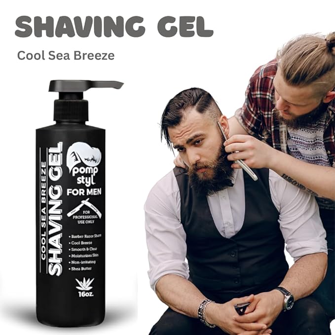 Shaving Gel Cool Sea Breeze 16 OZ – Smooth Razor Glide, Clear Formula, Moisturizing with Shea Butter – For All Hair Types With Aloe Vera - Avocado Oil - Shea Oil - Vitamin E & Dead Sea Salts