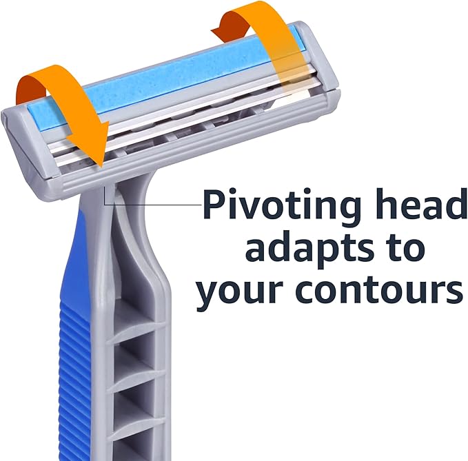 Amazon Basics Twin Blade Pivoting Disposable Razors with Rubber Grip for Great Grip When Wet, Travel-Friendly, 32 Count, 1-Pack (Previously Solimo)