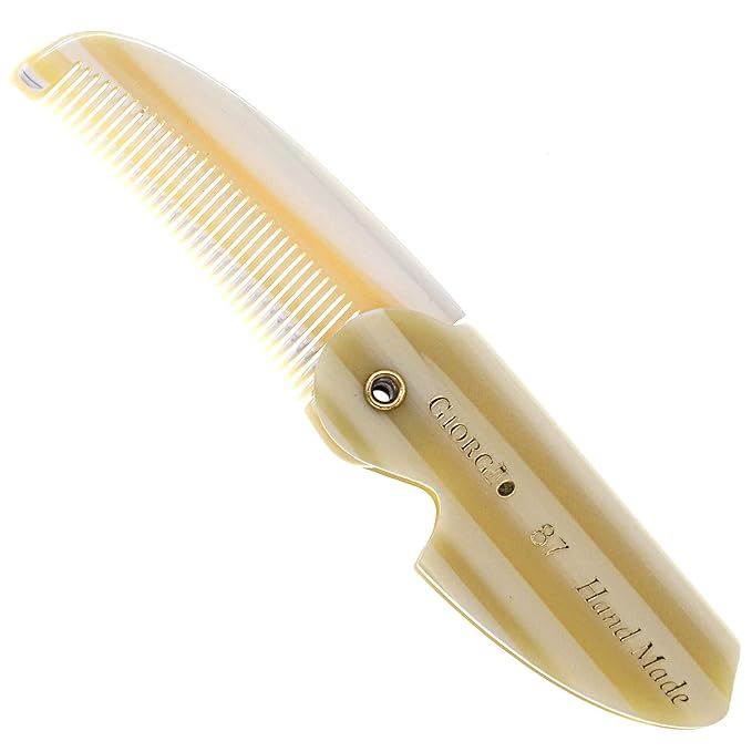 Giorgio G87 IVY 4.5 Inch Folding Mustache and Beard Comb, Small Pocket Comb for Men Everyday Grooming and Hair Care. Handmade, Saw-cut and Hand Polished Styling Men's Folding Combs. 2 Pack, Ivory