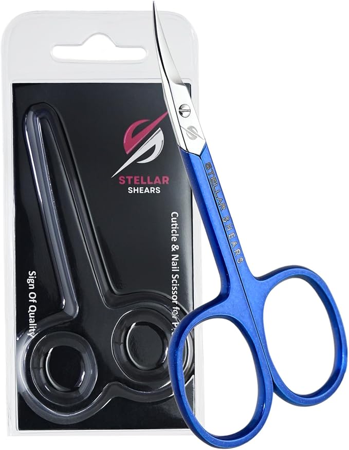 Cuticle Scissor Extra Fine Curved Blade – Precision Stainless Steel Manicure & Pedicure Scissors for Eyebrow, Eyelash, Beard & Dry Skin – Professional Small Nail Scissors (Blue)