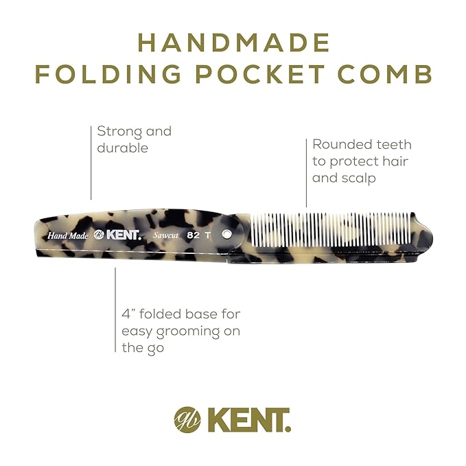 Kent Set Men's Hair Pocket Combs, 81T X-Small, OT All Fine Tooth, 82T Fine Tooth Folding Comb. Best Hair, Beard and Mustache Grooming Kit for Travel and Home Care, Handmade in England