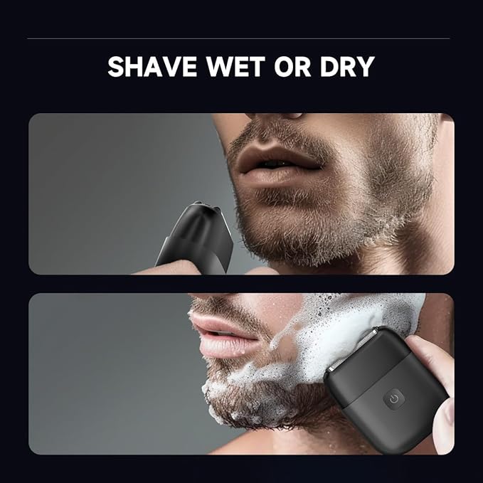 Electric Foil Shavers for Men, Mini Electric Razor for Face, IPX7 Waterproof Wet Dry Cordless Razor for Travel & Home, USB-C Fast Rechargeable for Beard Trimmer- Black