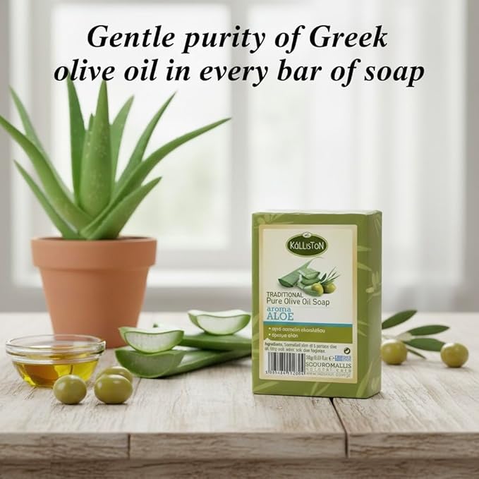 Kalliston, Aloe Vera Soap Bar and Pumice Stone, Olive Oil extracts, hypoallergenic, all-natural soap bars from Greece, Pack of 4