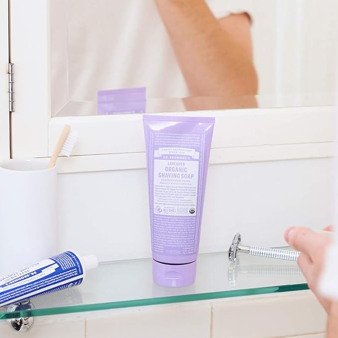 Dr. Bronner's Organic Shaving Soap– (Lavender, 7 Ounce)– Moisturizing Shave Soap for Men & Women– Certified Organic Sugar & Shikakai– For Face, Underarms & Legs