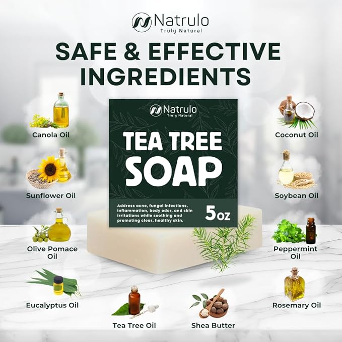 Tea Tree Soap – Natural Defense Tea Tree Oil Wash Bar for Face & Body – Remedy Soap Fights Acne, Skin Irritation, and Prevents Breakouts – Deeply Cleansing, Hydrating Cleanser for Calm, Fresh Skin