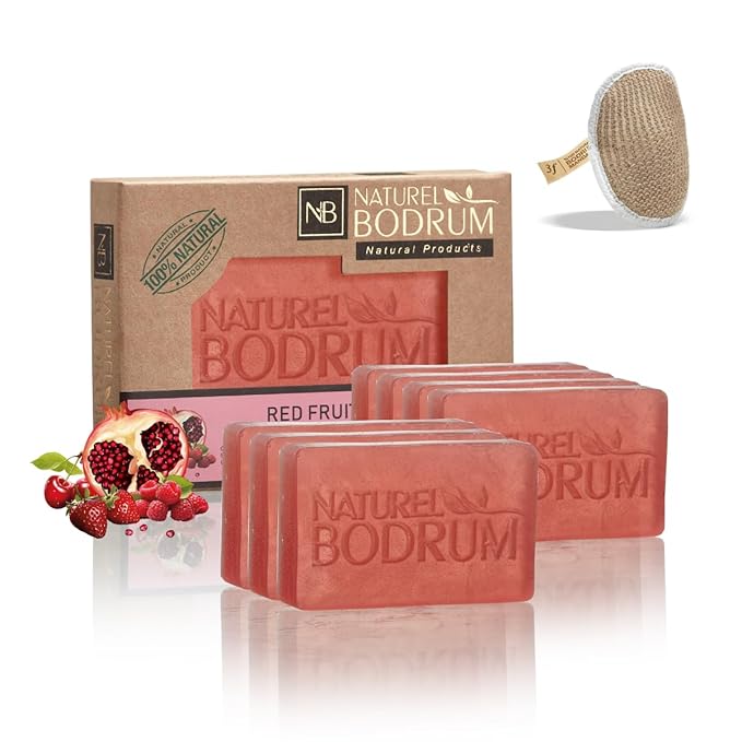 Red Fruits Organic Soap Bar for Women and Men, Pack of 7 Glycerin Soap Bars - Antioxidant Red Fruits Extract Bar Soap for Refreshed Skin - Natural & Vegan Spa Gift, for All Skin Types