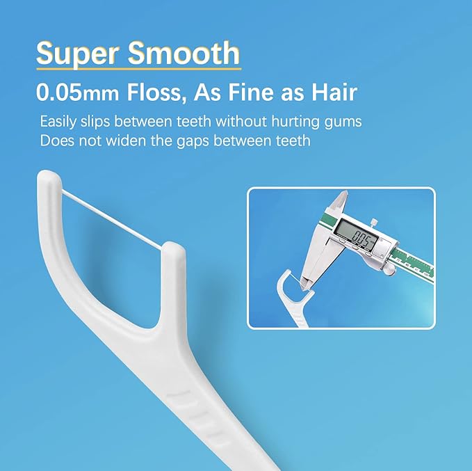 Floss Picks and Interdental Brushes 2 in 1, One End 0.05mm Soft Floss Sticks, Other End Floss Brush, Used as Toothpick, 50 Count