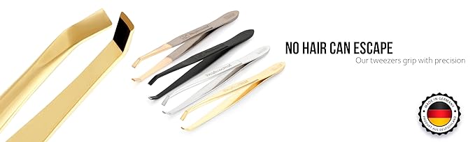 Solingen Stainless Steel Professional Slanted Tweezers, Best for Eyebrows Extensions, Facial Hair, Made in Germany
