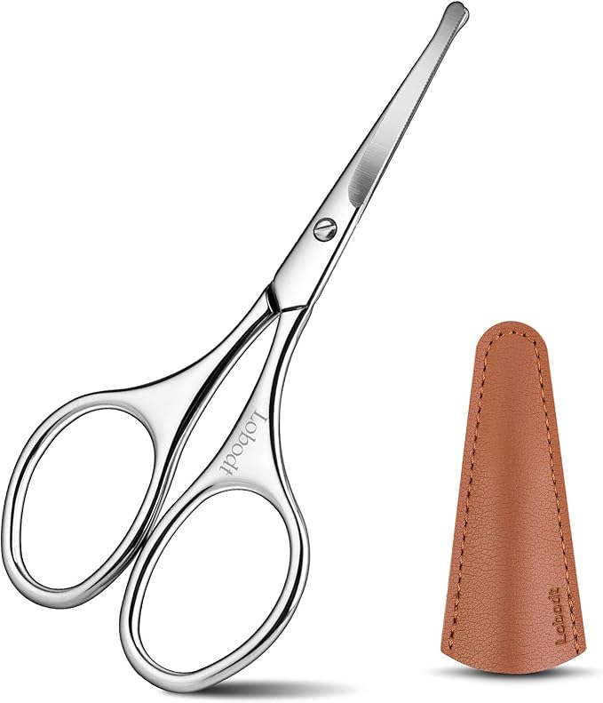 4.1inch round-headed stainless steel small scissors, suitable for trimming facial hair, nose hair, eyebrows, eyelashes, beards, personal care and salon beauty salons (silver)