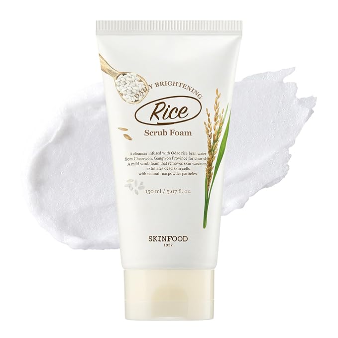 SKINFOOD Rice Daily Scrub Foam, Facial Cleanser with Face Scurb, Face Wash Fermented White Rice Bran Water, Gentle Exfoliating For Men and Women (150ml, 5.07 fl. oz.)