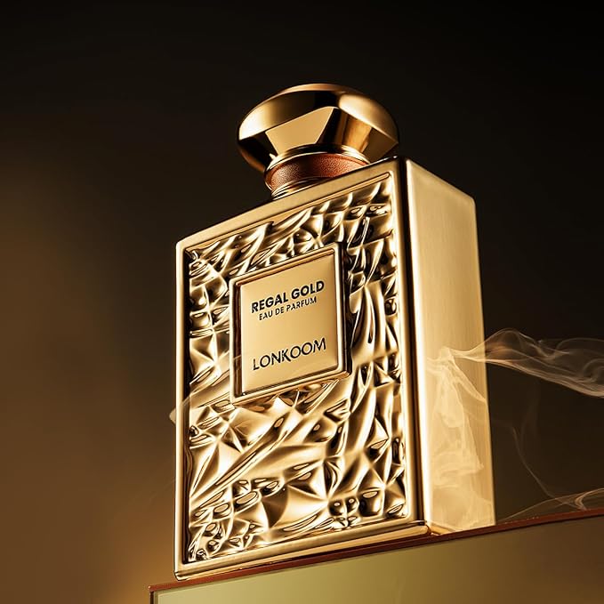 Lonkoom Regal Gold Unisex Perfume for Women Men, Fruity Gourmand Eau De Parfum Spray Long-Lasting Fragrance 3.4 Fl Oz/100ml, Tropical Notes of Orchid Heliotrope Tangerine Vanilla Musk Sandalwood