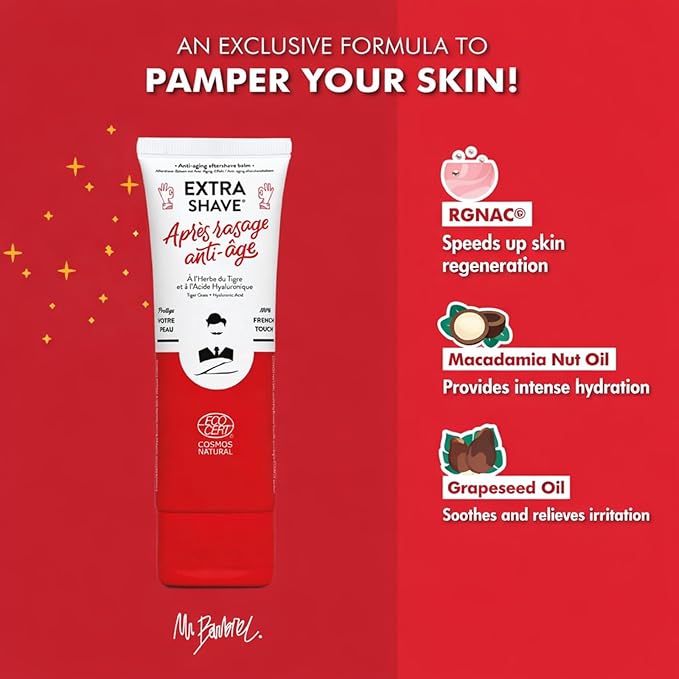 Anti Aging Aftershave Balm | Moisturizing & Nourishing for Beards Daily Hyaluronic Acid Soothes Face After Shaving Eliminates Razor Burn for Smooth Finish Vegan Made in France 75ml