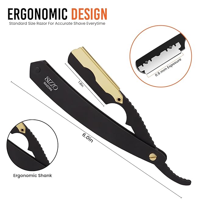 SIZZO Professional Straight Shaving Razor for Men (Black Gold)