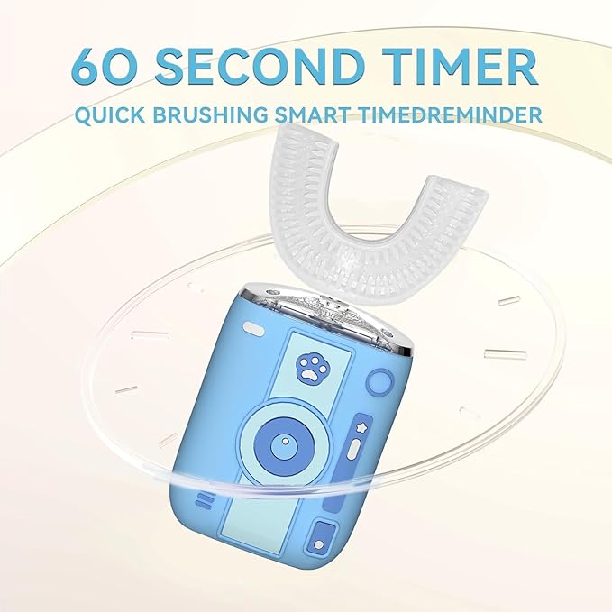 Adult Sonic Automatic Electric Toothbrush, 360° Oral Cleaning Stain Whitening, IPX7 Waterproof Rechargeable, u-Shape Brush Head*3+Straight Handle Brush Head*2 (Sky Blue)