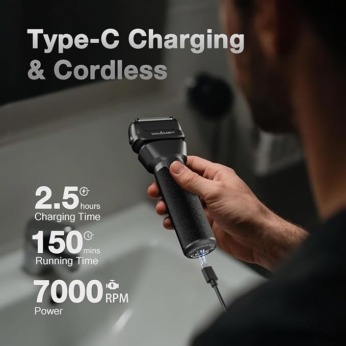 Electric Foil Shaver for Men,Electric Razor for Men with Fast Charging, Waterproof Cordless Rechargeable System, Professional Beard Trimmer & 3 Blade Replacement Head