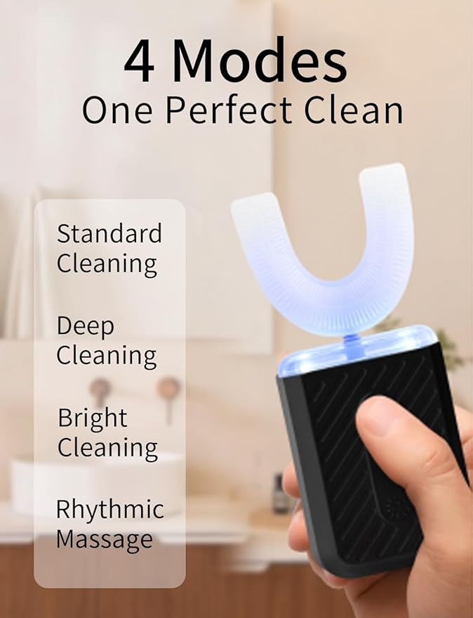 U-Shaped Electric Toothbrush for Adults, Electric Toothbrush with 360° Automatic Cleaning, IPX7 Waterproof Kit for Travel or Home
