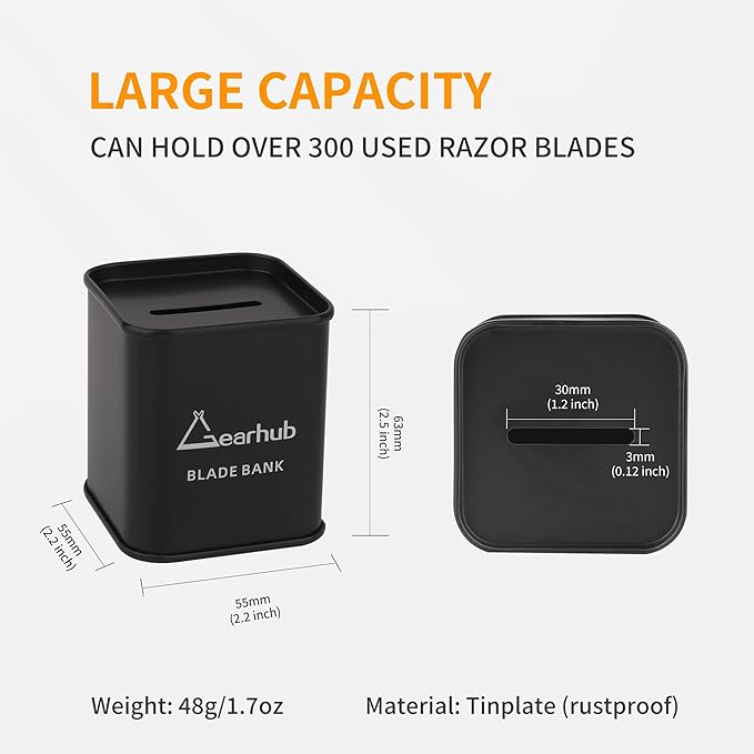 Gearhub Blade Bank Sharps Disposal Container Safely Store Used Safety Razor Blades Large Capacity for Barber Shops & Personal Use Sealed Design Holds 300+ Blades, Compact & Durable