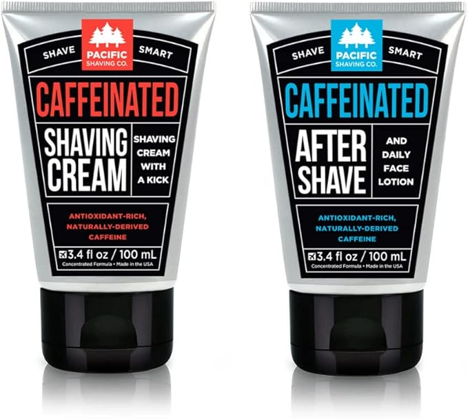 Pacific Shaving Company Caffeinated Shaving Cream & Aftershave Set - Shave Kit for Men - Antioxidant + Caffeine Enriched Shave Cream + Aftershave Lotion (3.4 Oz, 2 Pack)