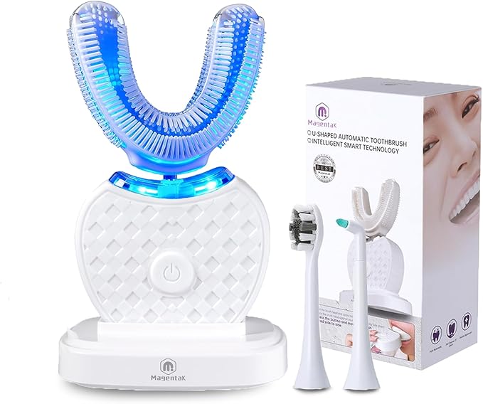 U-Shaped Ultrasonic Toothbrush for Teeth Whitening, Automatic Electric Toothbrush for Adults 360-degree Cleaning IPX7 Waterproof Kit for Travel or Home(White)