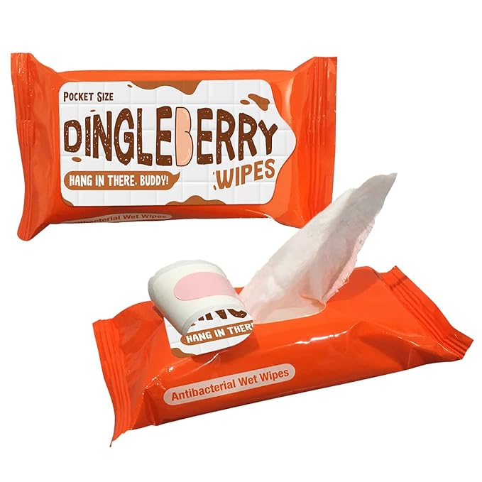 Dingleberry Wipes Pocket Size Novelty Moist Towelettes for Teen Boys Mens Stocking Stuffers Funny Poop Humor Gifts Present Unscented