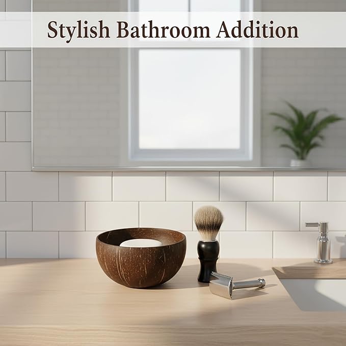 Natural Coconut Shell Shaving Soap Bowl – Handcrafted Shaving Mug & Cup for Men, Naturally Odor-Free, Lightweight, Built for Durability, Perfect for Bowl Shaving & Wet Shave