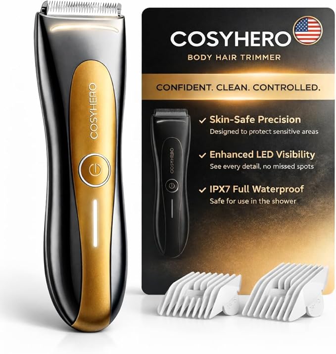 Body Hair Trimmer for Men, Pubic Hair Trimmer, Waterproof, USB-C Rechargeable, LED Light, Replaceable Blade