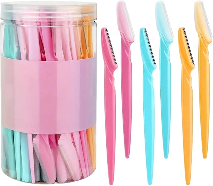 66 Eyebrow Razors - Eyebrow Trimmer Set | Facial Exfoliator and Hair Remover | Eye Brow Shaver with Protective Cover | Safe and Newbie Friendly Facial Razor for Women Girls