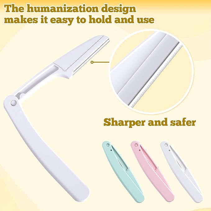 6pcs Foldable Eyebrow Razor, Stainless Steel Folding Eyebrow Trimmers Razors, Portable Mild Facial Hair Removal Shavers Tools for Women Men- Pink & Green & White