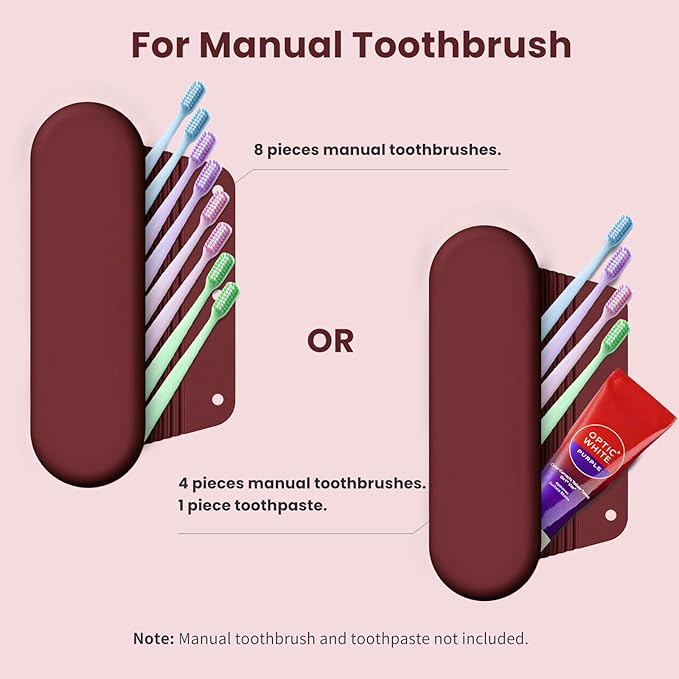 Silicone Electric Toothbrush Travel Case, Manual Toothbrush Travel Cover for Men and Women,Toothbrush Holder for Travel,Gym and More, Fits Most Manual and Electric Toothbrushes - Burgundy