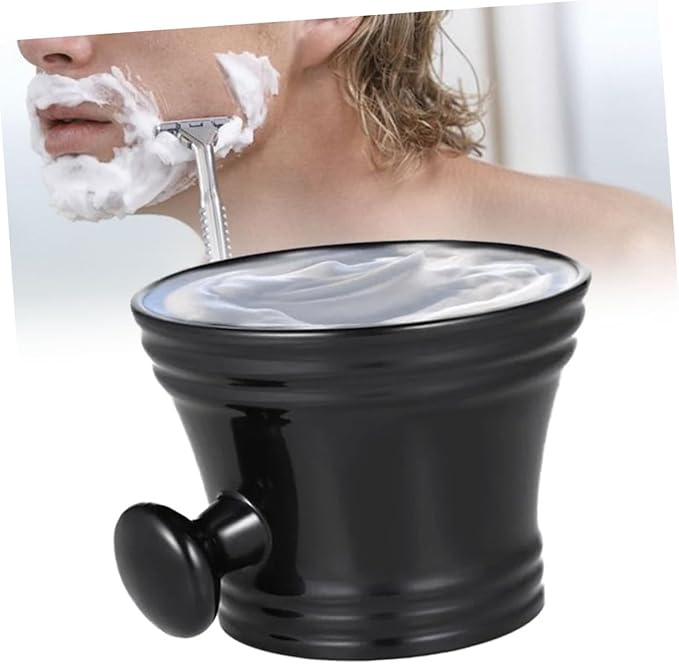 FRCOLOR Plastic Shaving Soap Bowl with Round Handle for Men Durable and Portable Shaving Bowl for Traditional Lathering Black Color
