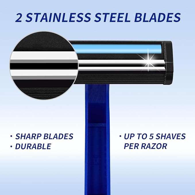 Disposable Razors Bulk for Shave - Mens Bulk Razors for Shaving with Lubricating Strip & 2 Stainless Steel Blades, Multipurpose Portable Supply Razor for Bathing Hotel Travel（200 Count）