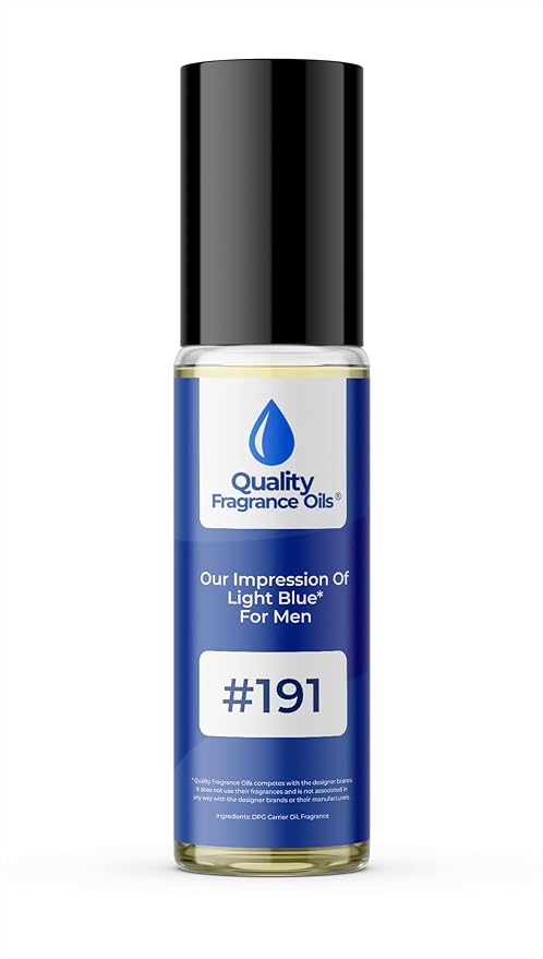 Quality Fragrance Oils' Light Blue for Men Impression #191 | Long-Lasting Perfume Oil, Alcohol-Free, Strong Scent, 10ml Roll-On | Affordable Alternative to Designer Fragrances