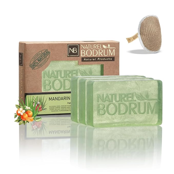 Mandarin and Aloe Vera Organic Soap Bar for Women and Men, Pack of 3 Glycerin Soap Bars - Soothing Facial & Body Bar Soap with Collagen-Boosting Citrus Oils - Natural Spa Gift, for All Skin Types