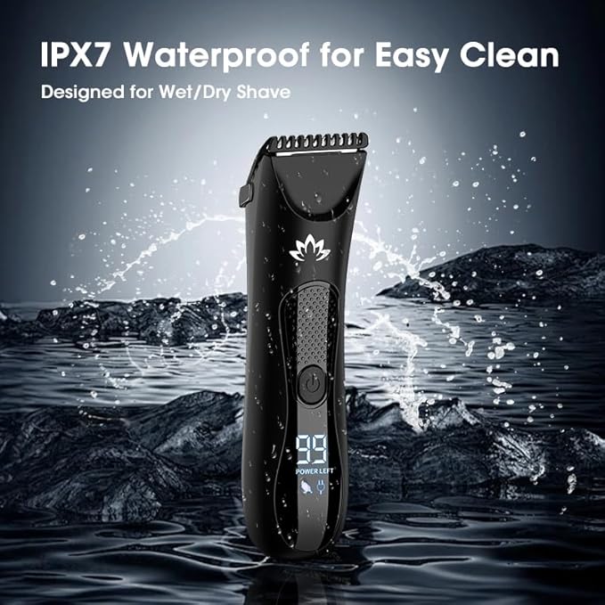 Manscape Body & Pubic Hair Trimmer for Men, Groin & Ball Trimmer Men, Electric Razor Bikini Trimmer, Body Groomer Ball Shaver for Smooth Wet/Dry Shaving, Led Light