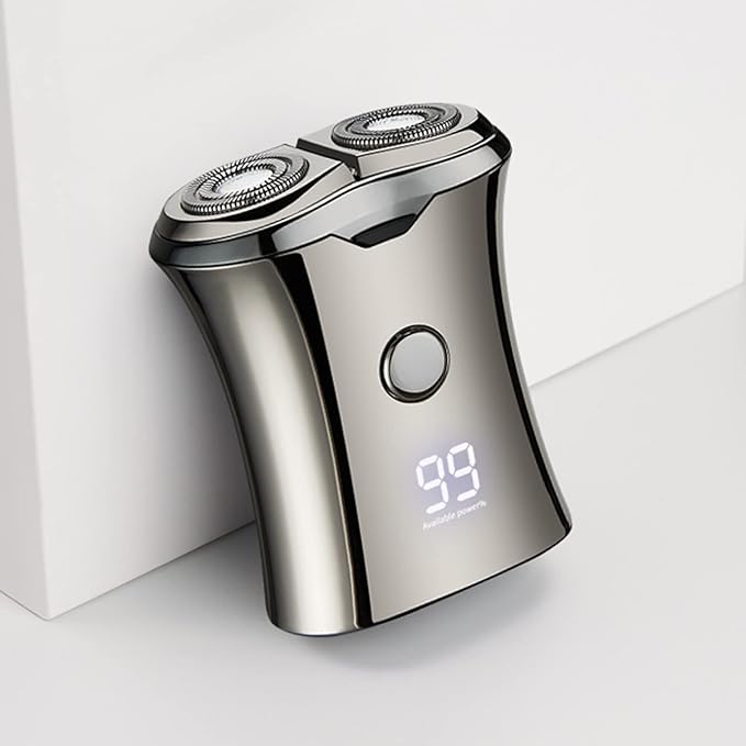 Electric Mini Travel Shaver for Men - Pocket Size Washable Electronic Razor - Mens Rechargeable Portable Cordless Small Shaving Face Beard - Wet & Dry Rotary Compact Electrical Shave