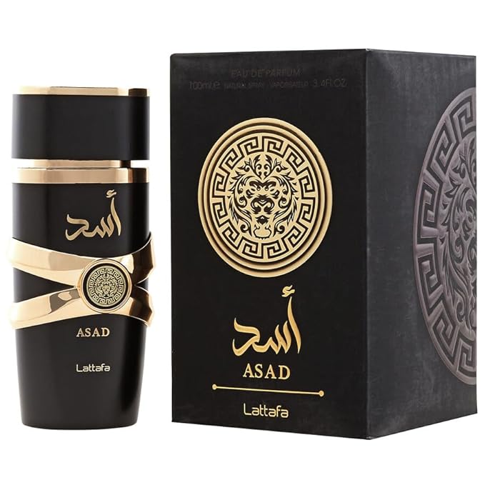 Lattafa Perfumes Asad for Unisex Eau de Parfum Spray, 3.4 Ounce / 100 ml with Elegant Velvet Pouch and 3 Refillable Atomizer Spray Bottles