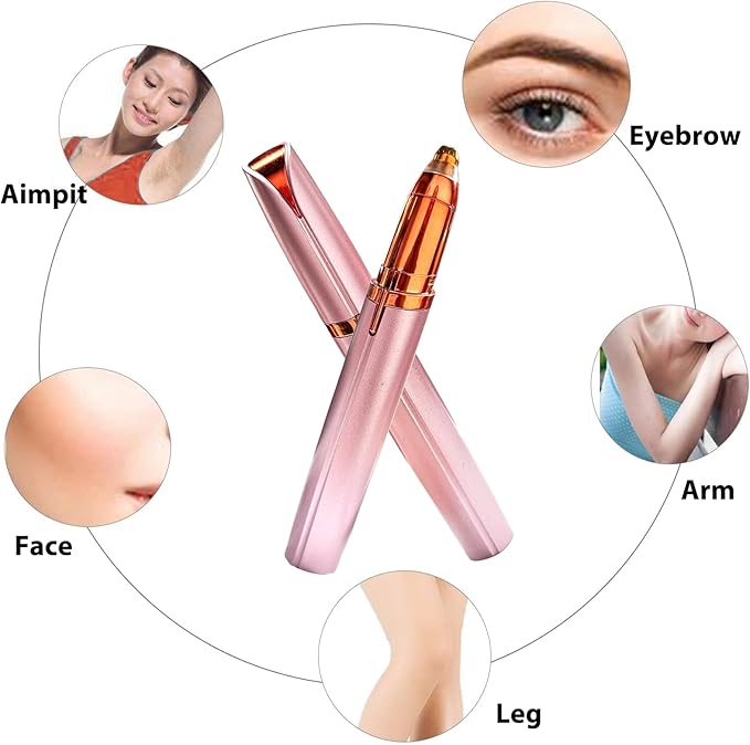 2 Pack USB Rechargeable Portable Electric Eyebrow Trimmer Pen for Women,Painless Precision Eyebrow Hair Remover, Safe Eyebrow Shaver Razor Tool for face Leg Lip Armpit Hand(Rose Gold)