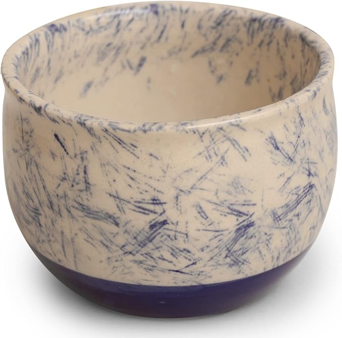 ETROVES Ceramic Shaving Bowl | Scuttle Leather Bowl for Men, Easy Leather Soap Bowl, 4 Inch, White Blue