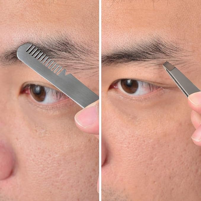 Professional Stainless Steel Curved Rounded Facial Hair Scissors Tweezers Set For Men Moustache, Nose Hair, Beard Trimming Scissors,Safety Use for Eyebrows,Eyelashes,Ear Hair - PU Leather Bag