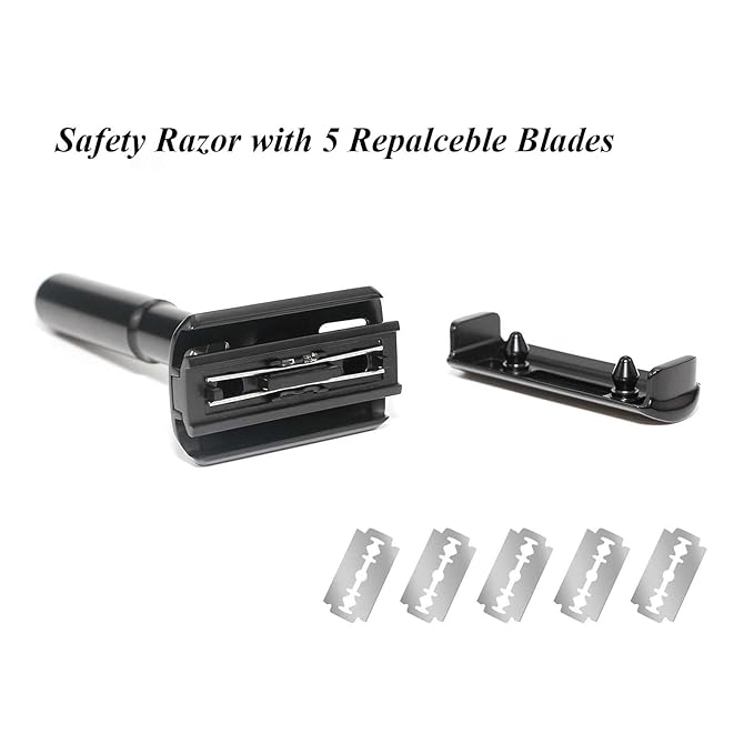 Adjustable Safety Razor Shaving Kit 4PCS | Double Edge Razor | Synthetic Shaving Brush | Stainless Steel Shaving Soap Bowl | Shave Soap | Include 5pcs Razor Blades.