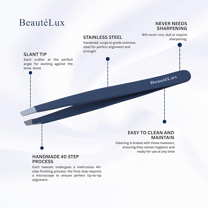 Slant Tip Eyebrow Tweezer for women & men – Stainless Steel Tweezers, Stocking Stuffer for women & men Facial Hair Removal tweezers for Chin hair, Ingrown Hair tweezer, Blue Travel tweezers with case