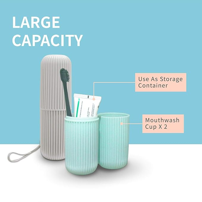 Sunenlyst 2Pcs Travel Toothbrush Holder, Portable Toothbrush Case for Traveling, Camping, Business Trip and School, Multifuction Plastic Toothbrushes Toothpaste Set with Two Colors（Length：7.7"