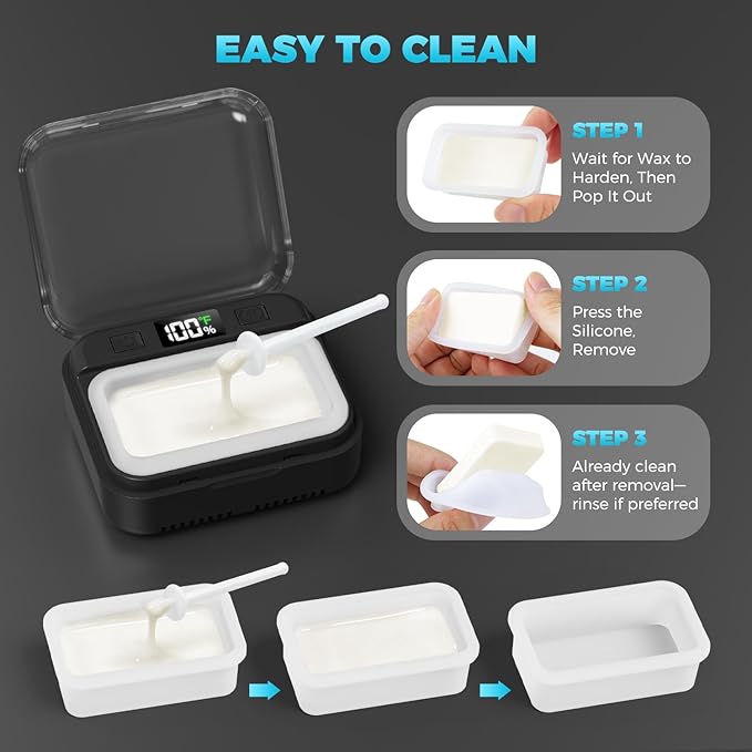 Nose Wax Kit Men,Nose Hair Waxing Kit with Adjustable LED Display,Ear Hair Removal Kit for Men Women 100 g Wax 70 Applicators,Constant Temp,USB Heated,Pocket-Size,Black