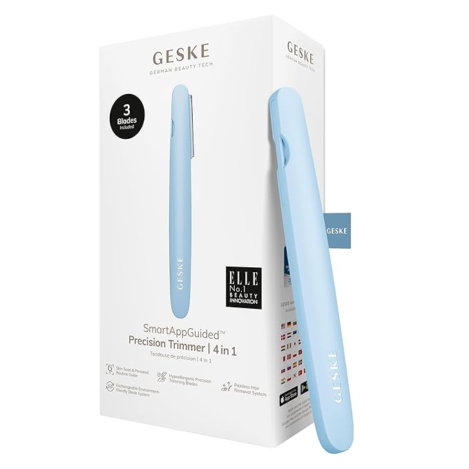 GESKE Precision Trimmer | 4 in 1 | Painless, Hygienic Hair Remover | Precise Hair Trimmer Tool | Face & Body | Men & Women | Grooming Device | Hypoallergenic, Easy-to-exchange Blades | All Skin Types