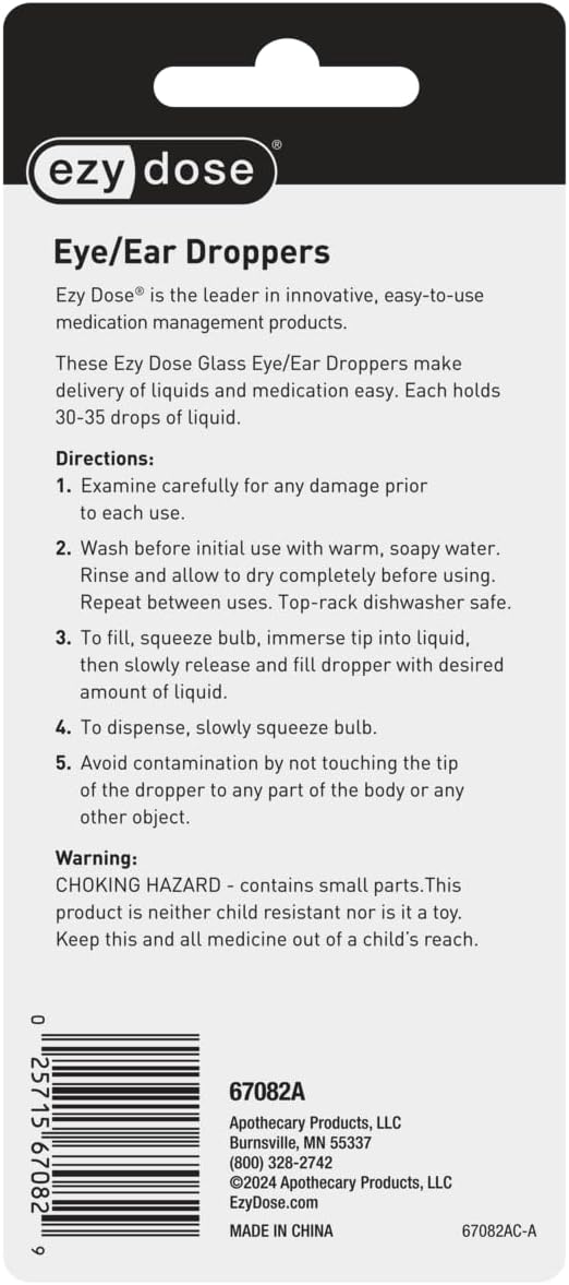 EZY DOSE Ear and Eye Medicine Dropper, 1mL Glass Liquid Dispenser with Straight & Bent Tips, BPA-Free Design for Precise Dosing, Ideal for Eye Drops, Ear Care, & Small Pets